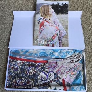 Johnny Was Beautiful Multi-Colored Birds/Butterflies- Porter Scarf 100% Silk